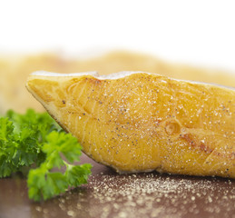 Smoked Halibut on white background