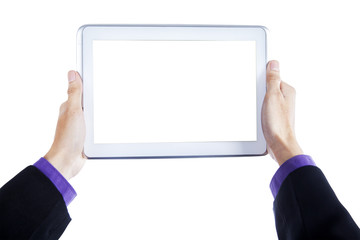 Man hands holding tablet pc
