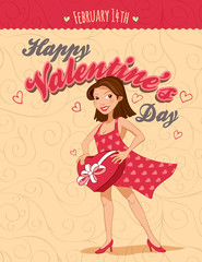 Valentine's Day vintage greeting card with a girl