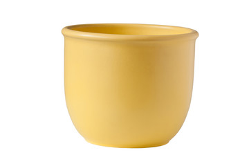 Yellow empty flower pot, isolated on white background
