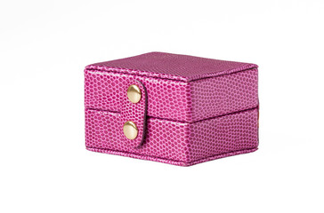 Pink leather box for jewelery isolated on white background