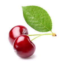 Fototapeta na wymiar Juicy cherry with leaf