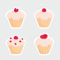 Sweet cupcakes vector set  isolated on grey background