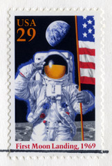 Naklejka premium US Stamp Celebrating the 25th Anniversary of the First Moon Land