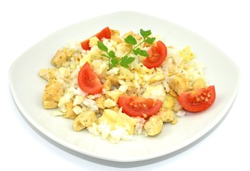 casserole with rice, chicken and cheese