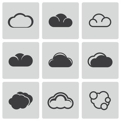 Vector black cloud icons set