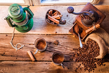 Cols evening with warming coffee