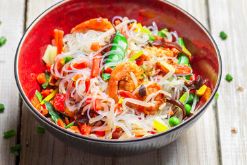 Vegetables with noodles and shrimp