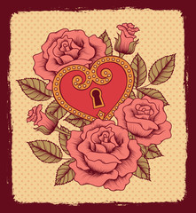 romantic pattern with roses and heart