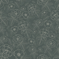 Seamless pattern of flowers, brown on dark gray