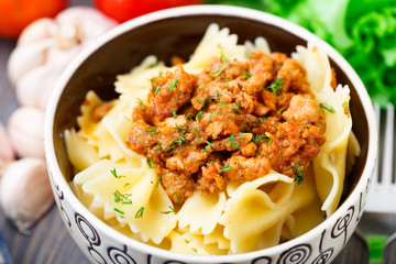 Pasta Bolognese in a bowl