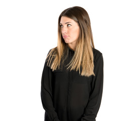 Sad young girl isolated over white background