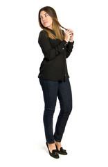 Young cute girl over isolated white background