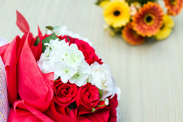 bouquet of white and red roses