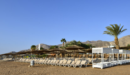 Relaxing deckchairs at a coral reef near Eilat, Israel