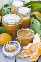 Jars with mandarine jam