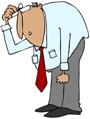 Stooping man with a question