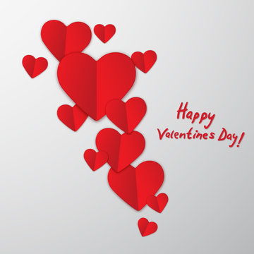 Valentines Day abstract background with red paper  hearts.