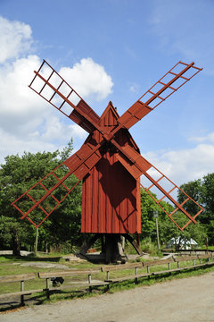 Old red windmill