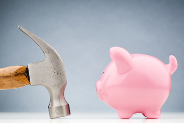 Piggy Bank Facing a Hammer