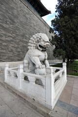 marble lion at main Solar Gate-Tower Archers obelisk in Tiananme