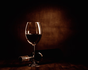 Rew wine bottle and glass