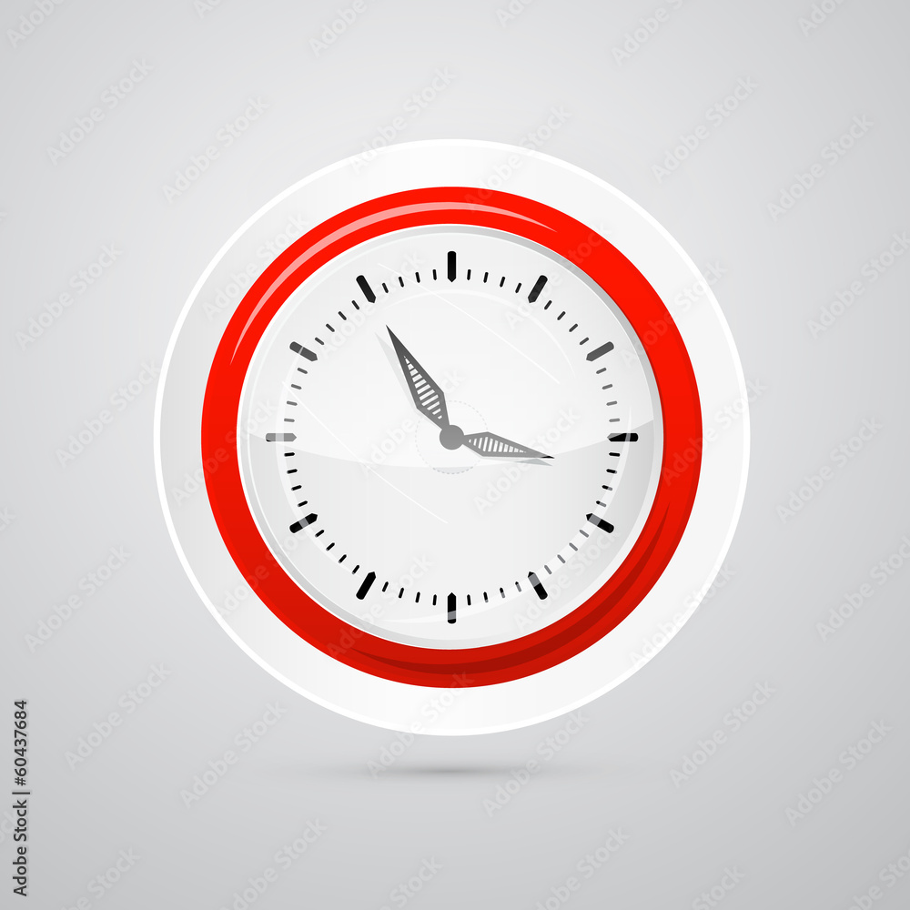 Poster abstract vector red and white clock isolated on white background