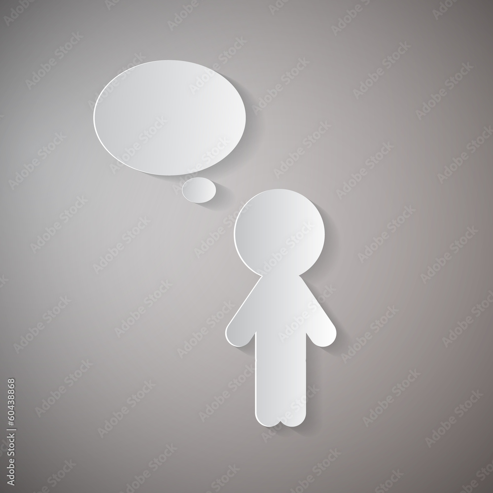 Poster vector cut paper man with empty speech bubble on grey background