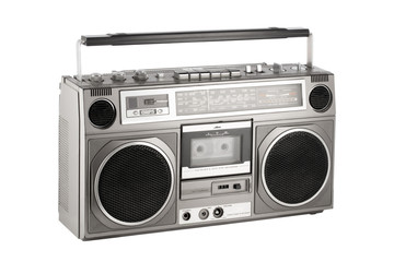 Retro ghetto blaster isolated on white with clipping path