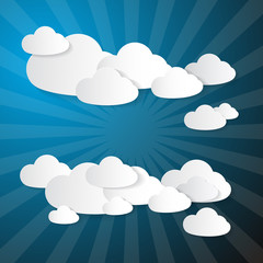Vector Clouds Made From Paper on Blue Background