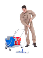 Male Sweeper Cleaning Floor