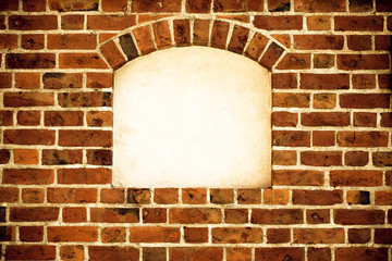 Old arch arc niche with copy space in brick wall background