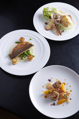 Grilled Scallop,Grilled sea-bass and Caesar Salad