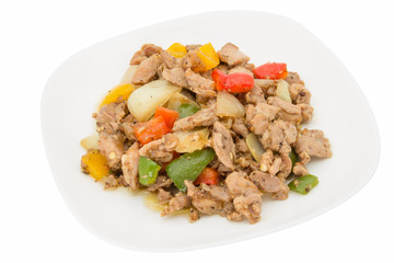 chicken with spicy black chili pepper ingredient on white backgr