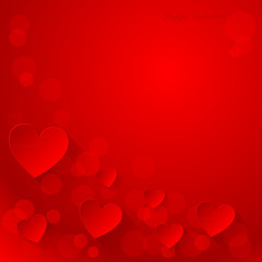 Valentine's day red background with paper hearts. Vector