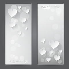 Valentine's day banner with paper hearts. Vector