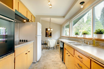 Modern kitchen with a small dining area