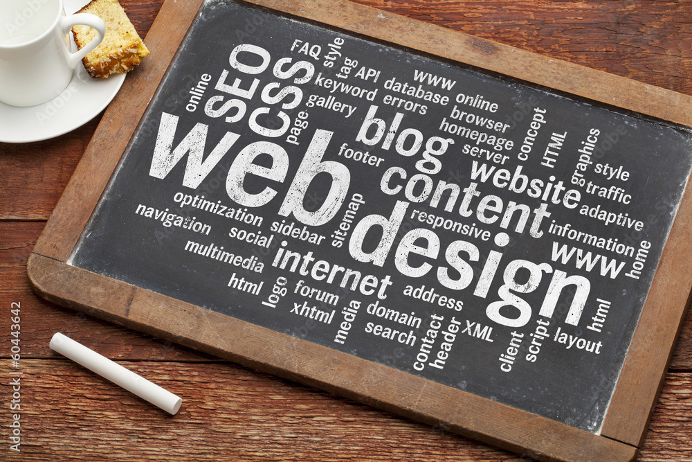 Wall mural web design word cloud on blackboard
