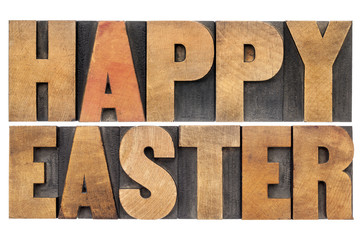 Happy Easter in wood type