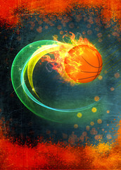 Naklejka premium Baketball fire ball background