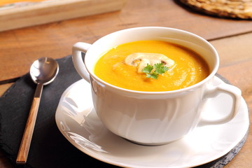Pumpkin soup with mushrooms