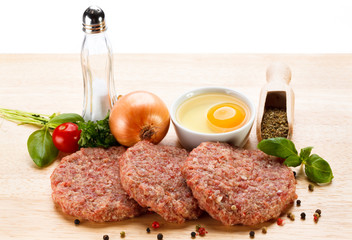Raw minced pork chops meat on white background