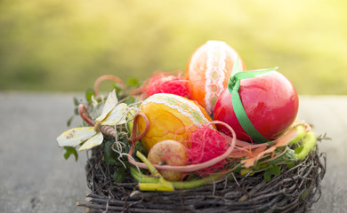 Easter eggs decorative hande made in the garden