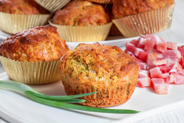 Muffins with cheese, bacon and herbs