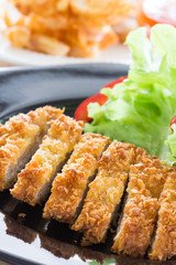 Deep fried breaded pork rice with salad