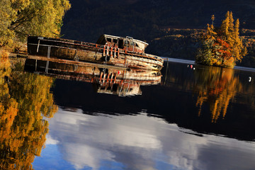Ship wreck on Lochness in Highlands, Scotland, United Kingdom
