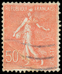 FRANCE - CIRCA 1926: A stamp printed in France, depicts a sower,