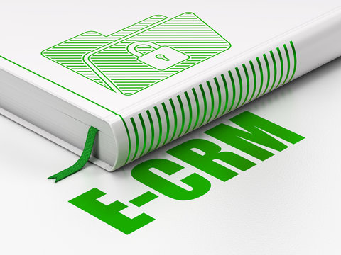 Finance concept: book Folder With Lock, E-CRM on white