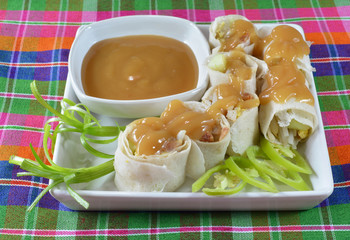 Spring rolls food on dish