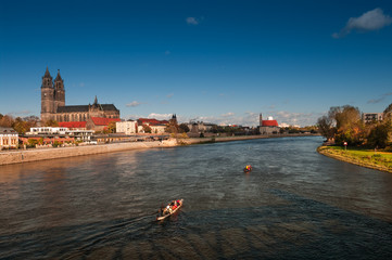 Cathedral of Magdeburg at river Elbe, Germany, Autumn 2013